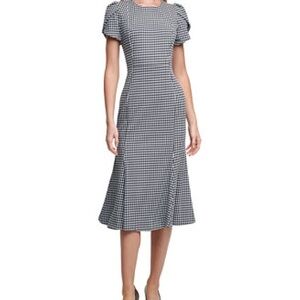 Calvin Klein Black and White Gingham Midi Dress